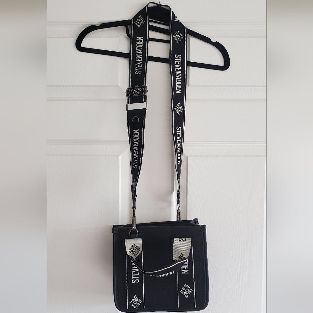 Steve Madden Denim Black Canvas Bewebber Bag With Straps